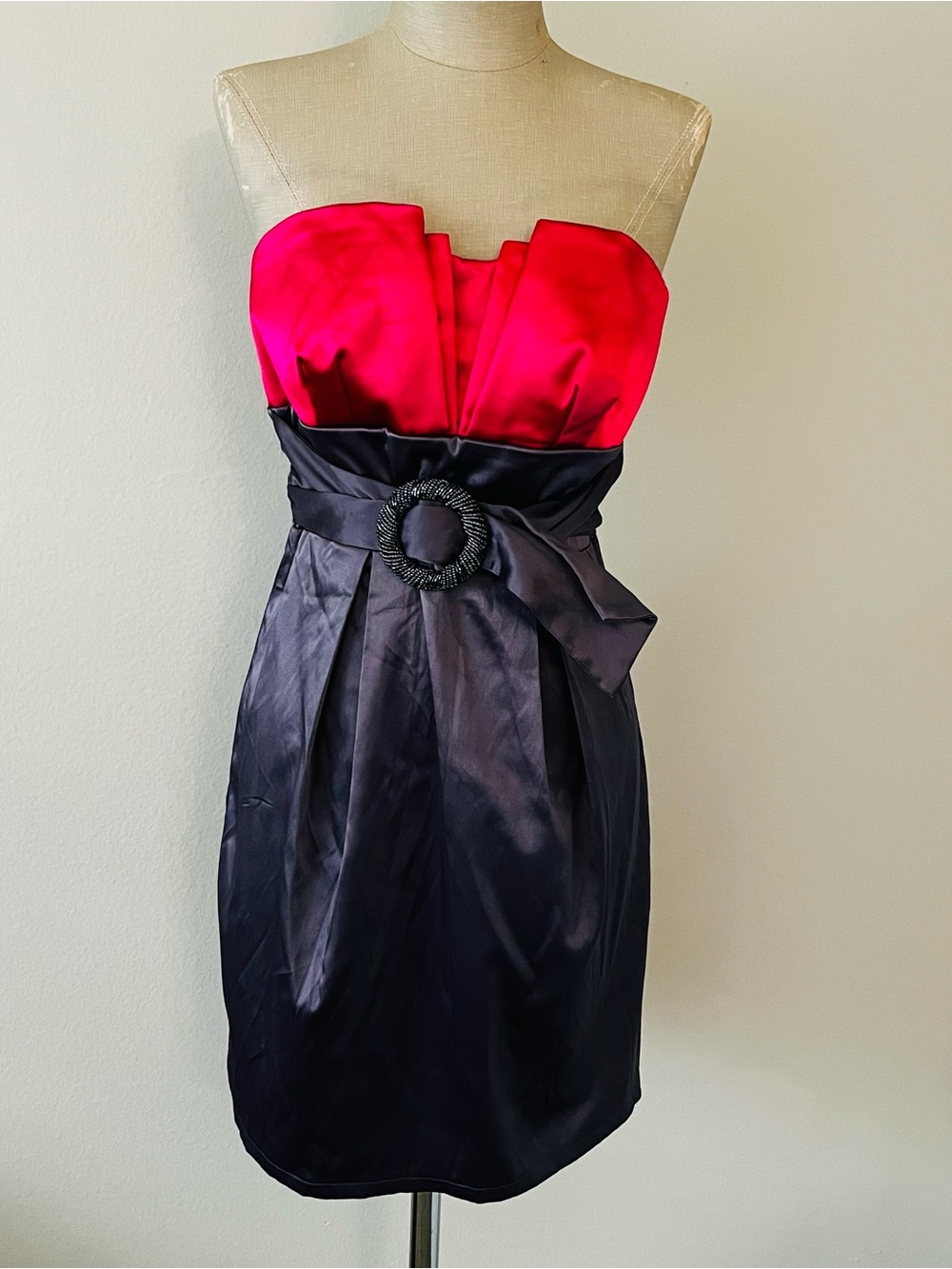 Trixxi Strapless Hot Pink and Grey Satin Cocktail Dress
